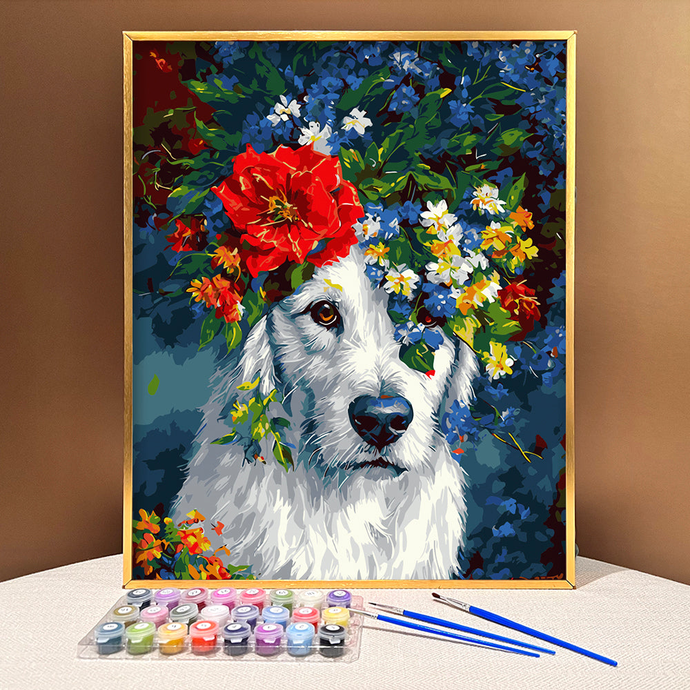 VIVA™ DIY Painting By Numbers - Dog in flowers (16x20" / 40x50cm)