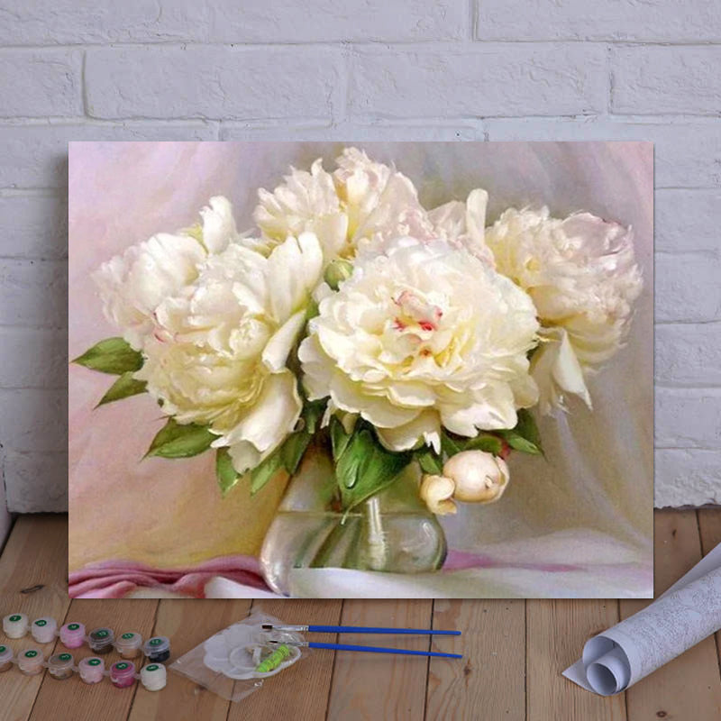 Bring Elegance and Serenity to Your Home with VIVA™ DIY Painting By Numbers - White Peonies (16x20" / 40x50cm), an Artistic and Relaxing Journey