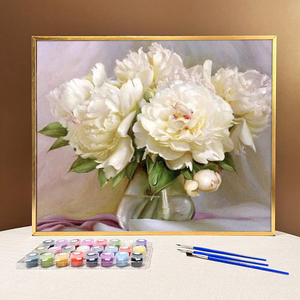 Bring Elegance and Serenity to Your Home with VIVA™ DIY Painting By Numbers - White Peonies (16x20" / 40x50cm), an Artistic and Relaxing Journey