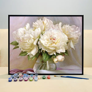 Bring Elegance and Serenity to Your Home with VIVA™ DIY Painting By Numbers - White Peonies (16x20" / 40x50cm), an Artistic and Relaxing Journey