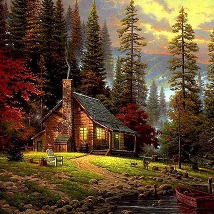 VIVA™ DIY Painting By Numbers -  Cabin in the woods (16"x20" / 40x50cm)