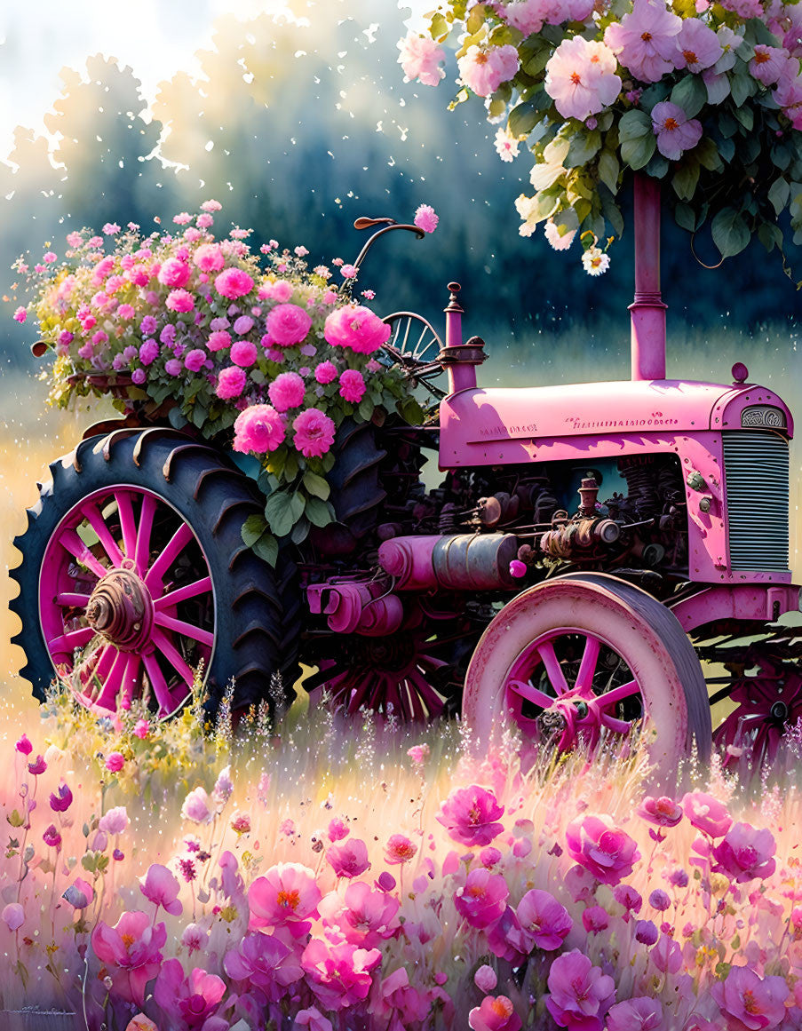 VIVA™ Pink Tractors Collection (EXCLUSIVE) - Wildflower Wagon (16"x20"/40x50cm)