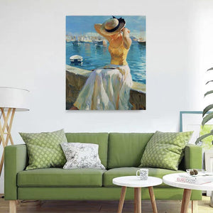 VIVA™ DIY Painting By Numbers -Girl sitting by the sea  (16"x20" / 40x50cm)