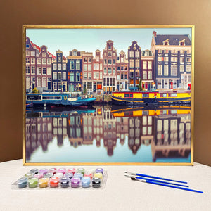 VIVA™ DIY Painting By Numbers - Vibrant Riverfront Buildings (16"x20" / 40x50cm)