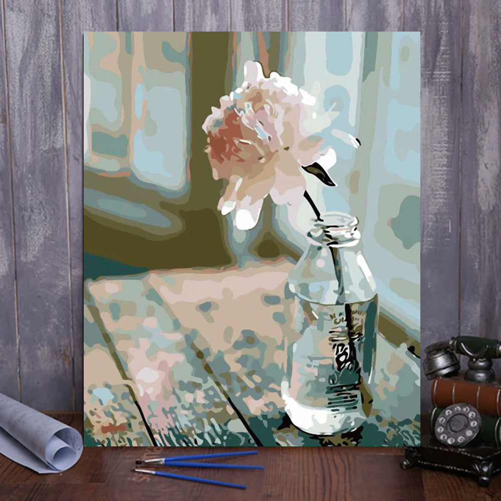 Bring a Touch of Delicate Beauty to Your Home with VIVA™ DIY Painting By Numbers - Flower In A Bottle (16"x20" / 40x50cm), a Relaxing and Intricate Art Experience