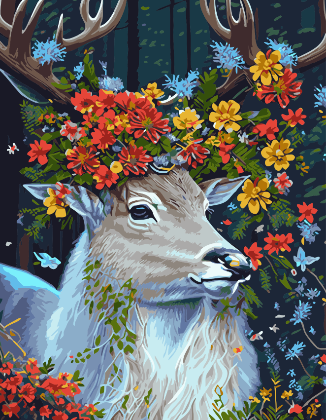 VIVA™ DIY Painting By Numbers - Deer in flowers (16x20" / 40x50cm)