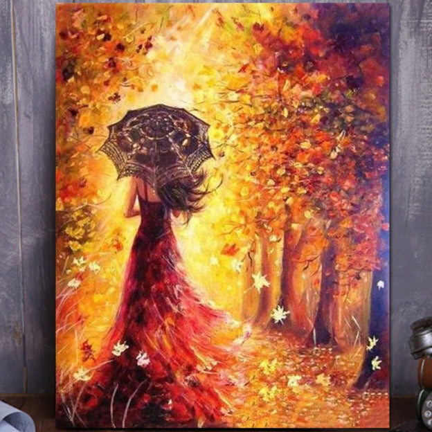 VIVA™ DIY Painting By Numbers - Beautiful Woman Autumn Landscape (16"x20" / 40x50cm)