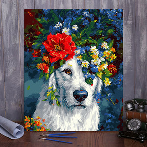 VIVA™ DIY Painting By Numbers - Dog in flowers (16x20" / 40x50cm)