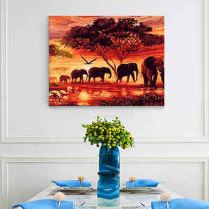 VIVA™ DIY Painting By Numbers - Elephants Landscape (16"x20" / 40x50cm)