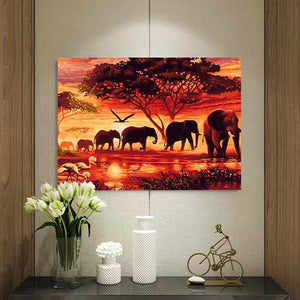 VIVA™ DIY Painting By Numbers - Elephants Landscape (16"x20" / 40x50cm)