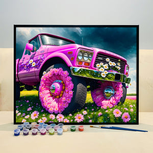 Drive into Adventure and Relaxation with VIVA™ DIY Painting By Numbers (EXCLUSIVE) - Wildflower Rampage: Pink Ford F-150 Edition (16"x20"/40x50cm)