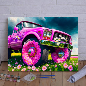 Drive into Adventure and Relaxation with VIVA™ DIY Painting By Numbers (EXCLUSIVE) - Wildflower Rampage: Pink Ford F-150 Edition (16"x20"/40x50cm)