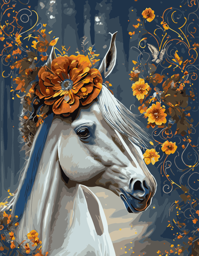 VIVA™ DIY Painting By Numbers - Horse in flowers (16x20" / 40x50cm)