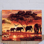 VIVA™ DIY Painting By Numbers - Elephants Landscape (16"x20" / 40x50cm)