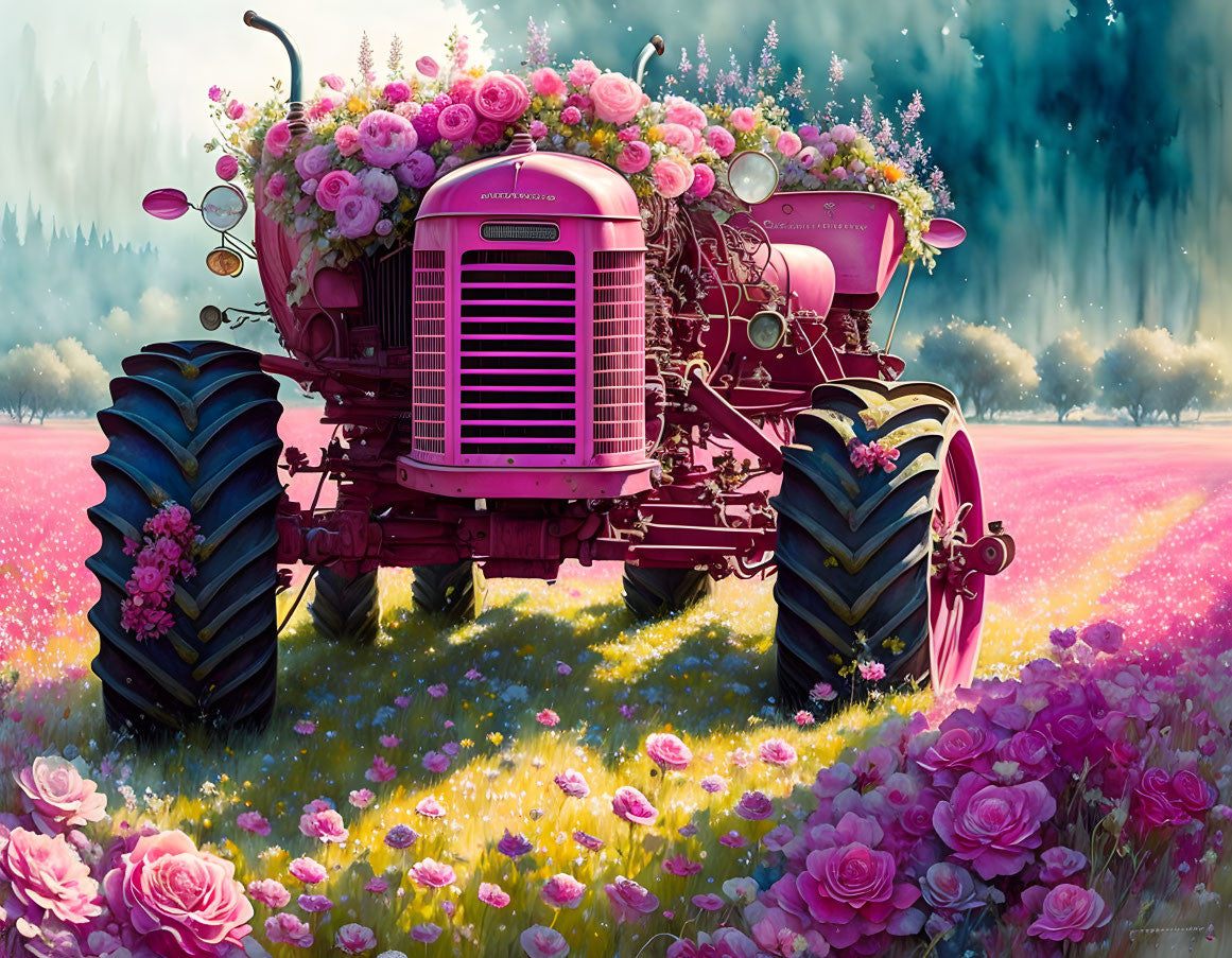 VIVA™ Pink Tractors Collection (EXCLUSIVE) - Floral Fortunes (16"x20"/40x50cm)