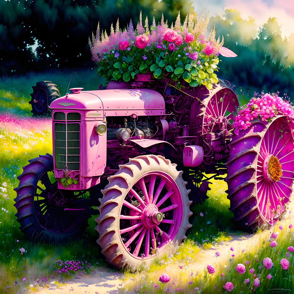 VIVA™ Pink Tractors Collection (EXCLUSIVE) - Rustic Rides (16"x16"/40x40cm)