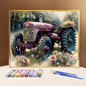 Nostalgic Serenity: Rekindle Fond Memories and Find Inner Peace with VIVA™ DIY Painting By Numbers (EXCLUSIVE) - Pink Tractor (16"x20"/40x50cm)