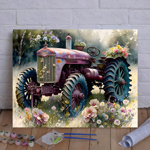 Nostalgic Serenity: Rekindle Fond Memories and Find Inner Peace with VIVA™ DIY Painting By Numbers (EXCLUSIVE) - Pink Tractor (16"x20"/40x50cm)