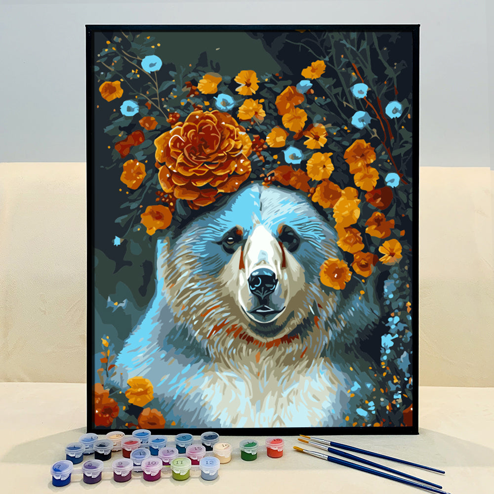 VIVA™ DIY Painting By Numbers - Bear in flowers (16x20" / 40x50cm)