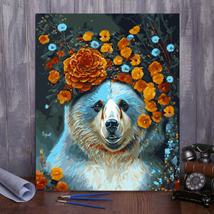 VIVA™ DIY Painting By Numbers - Bear in flowers (16x20" / 40x50cm)