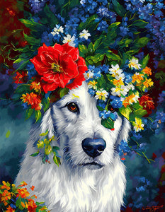 VIVA™ DIY Painting By Numbers - Dog in flowers (16x20" / 40x50cm)