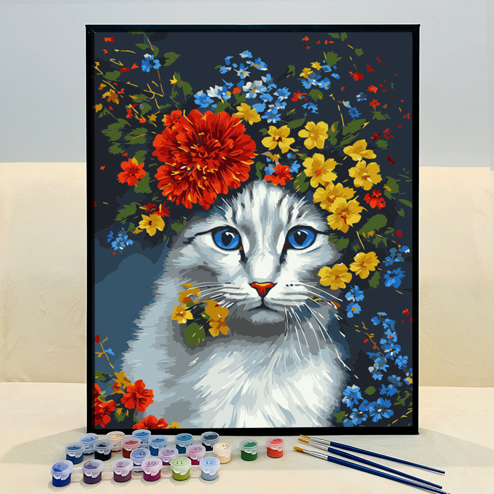 VIVA™ DIY Painting By Numbers - Cat in flowers (16x20" / 40x50cm)