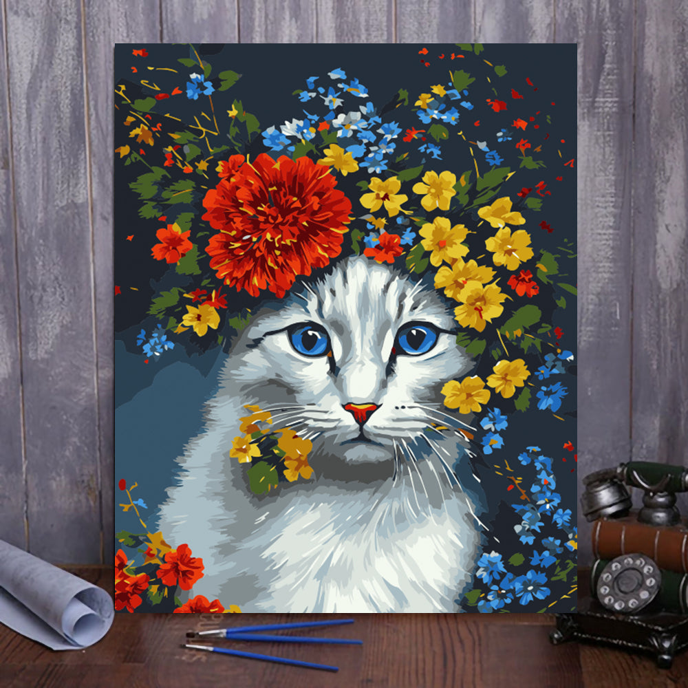 VIVA™ DIY Painting By Numbers - Cat in flowers (16x20" / 40x50cm)