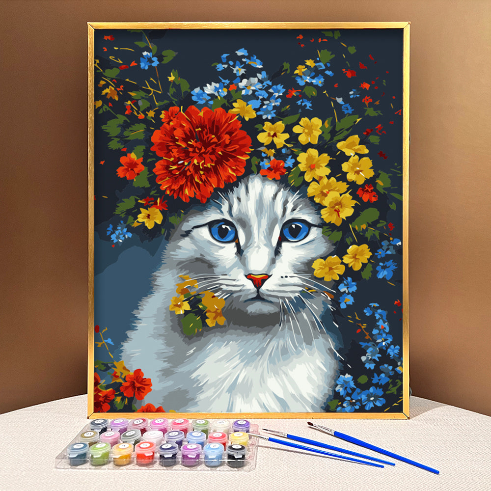 VIVA™ DIY Painting By Numbers - Cat in flowers (16x20" / 40x50cm)