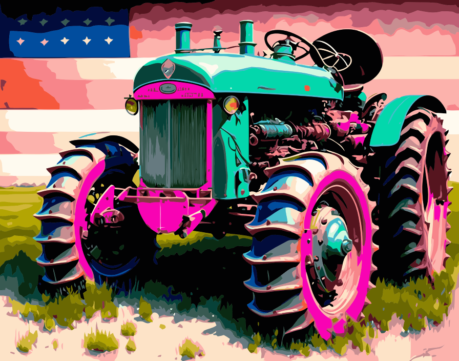 VIVA™ Pink Tractors Collection (EXCLUSIVE) - American Flag (16"x20"/40x50cm)