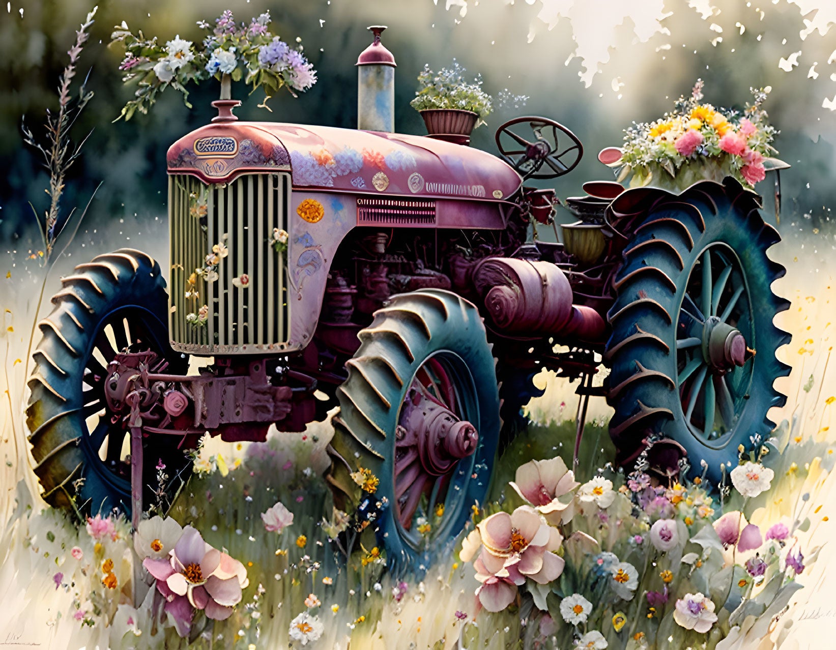 Nostalgic Serenity: Rekindle Fond Memories and Find Inner Peace with VIVA™ DIY Painting By Numbers (EXCLUSIVE) - Pink Tractor (16"x20"/40x50cm)